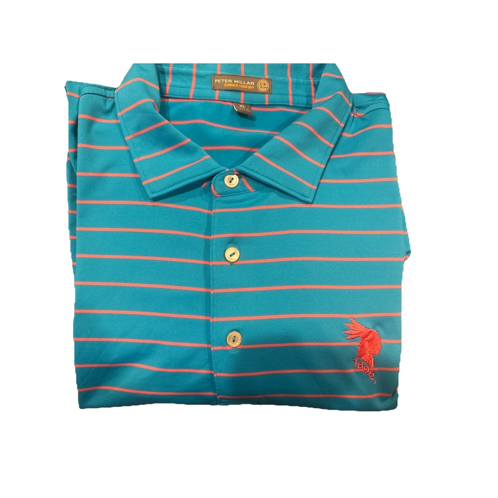 Peter Millar Summer Comfort Wollaston Golf Club Teal/Pink Striped Polo Size XL